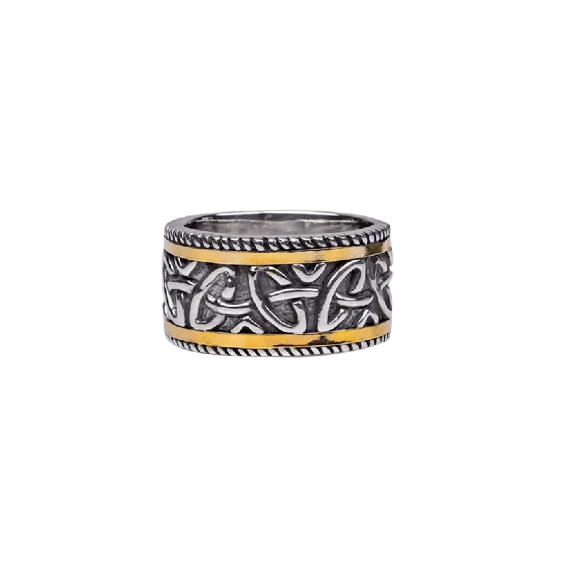 Silver and 18k Gold Celtic Knot with Gold Rim Ring