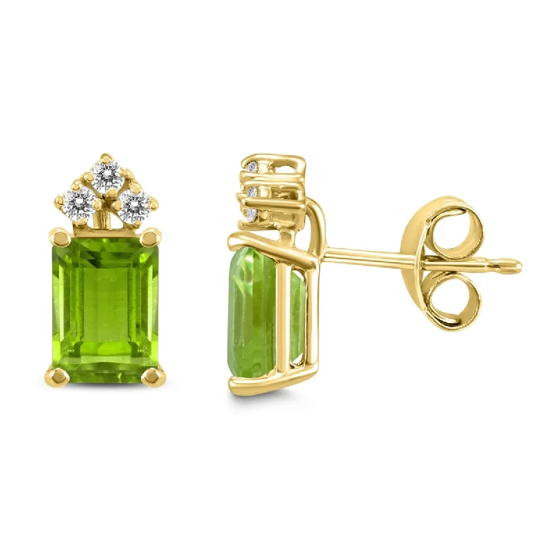 Marquee 14K Yellow Gold 6x4MM Emerald Shaped Peridot and Diamond Earrings