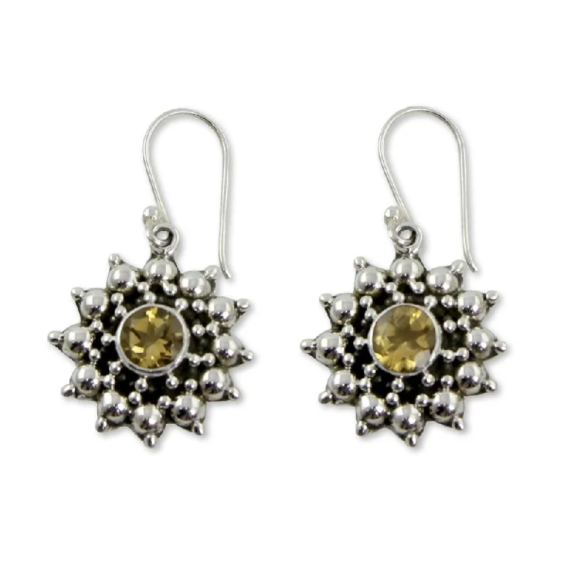 Handmade Star Sterling Silver Citrine Earrings (India) - 1.5*0.8