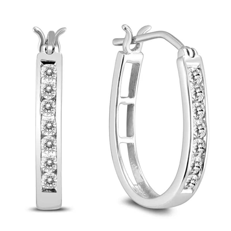 Marquee 10k White Gold 1/2ct TDW Round Diamond Hoop Earrings