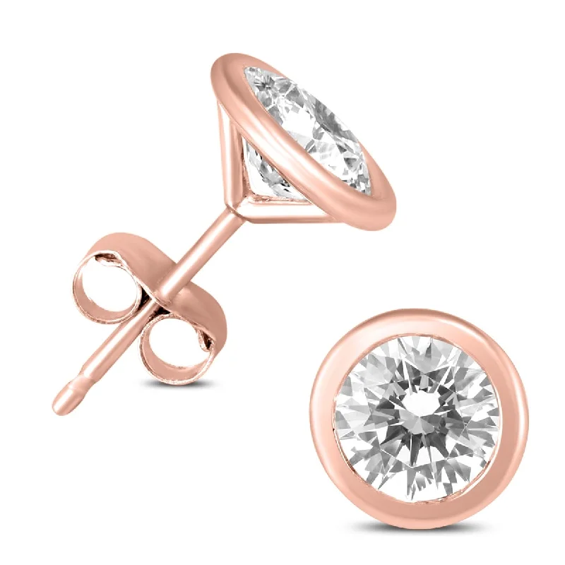 Marquee 1 1/2 Carat TW Certified Bezel Diamond Solitaire Stud Earrings in 14K Rose Gold