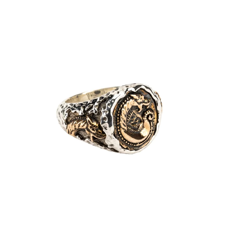 Silver or Silver and Bronze Dragon Coin Ring Large