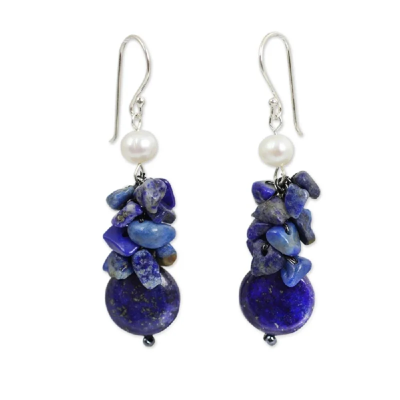 Sterling Silver 'Exquisite' Pearl Lapis Earrings (5 mm)