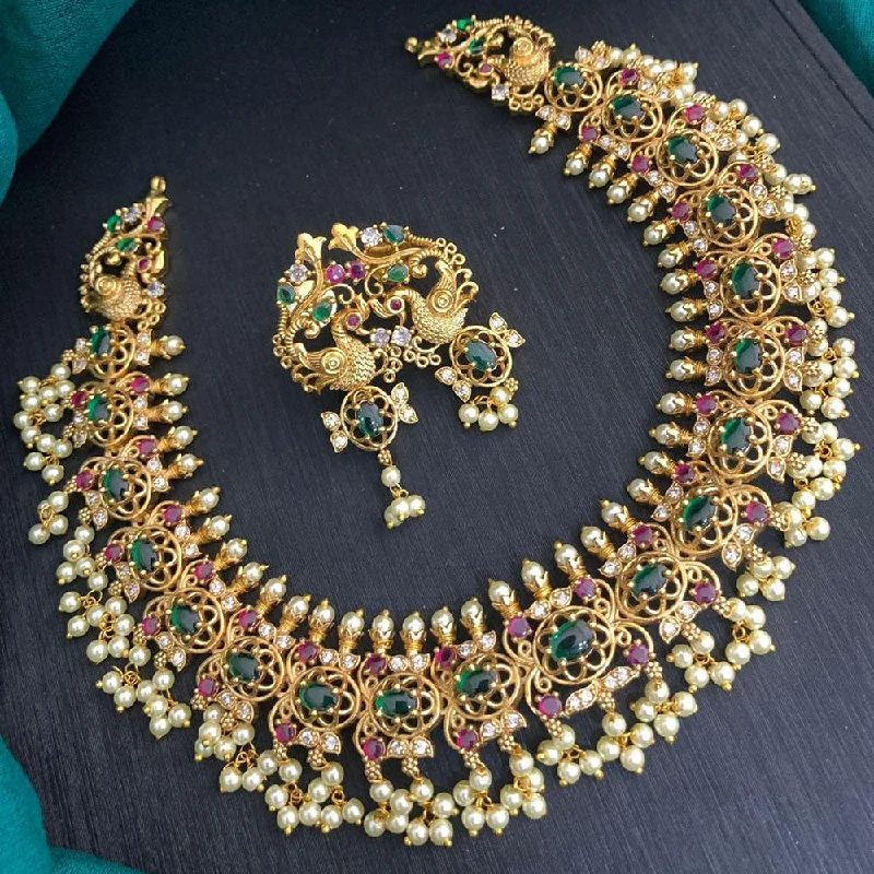 Royal Kundan Jewellery Gold Plated Pota Stone And Pearls Necklace Set