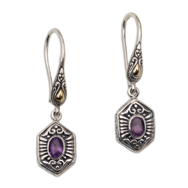 Handmade Gold accent amethyst dangle earrings,(Indonesia) - 1.6L*0.4W