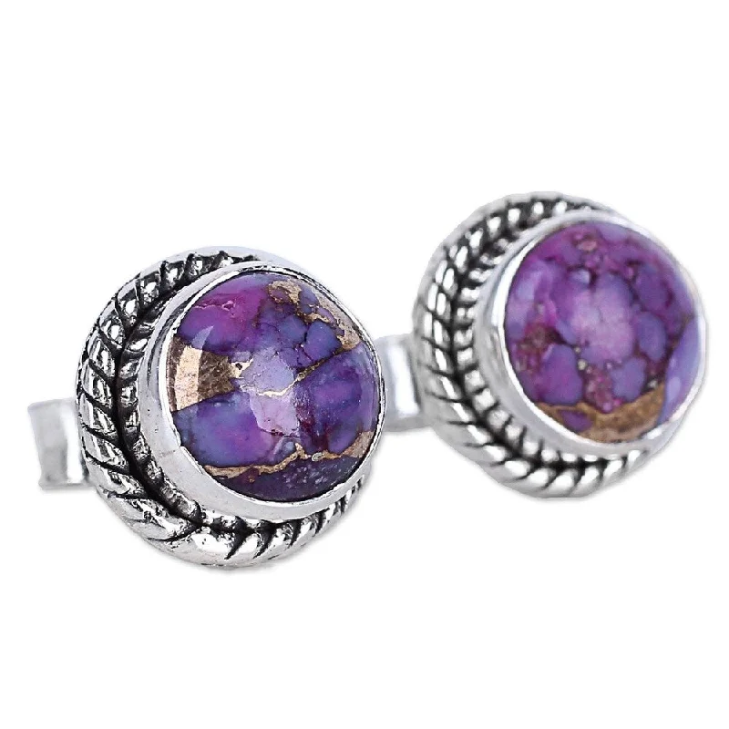 NOVICA Handmade Sterling Silver Purple Radiance Turquoise Earrings (India) - 0.4*0.4