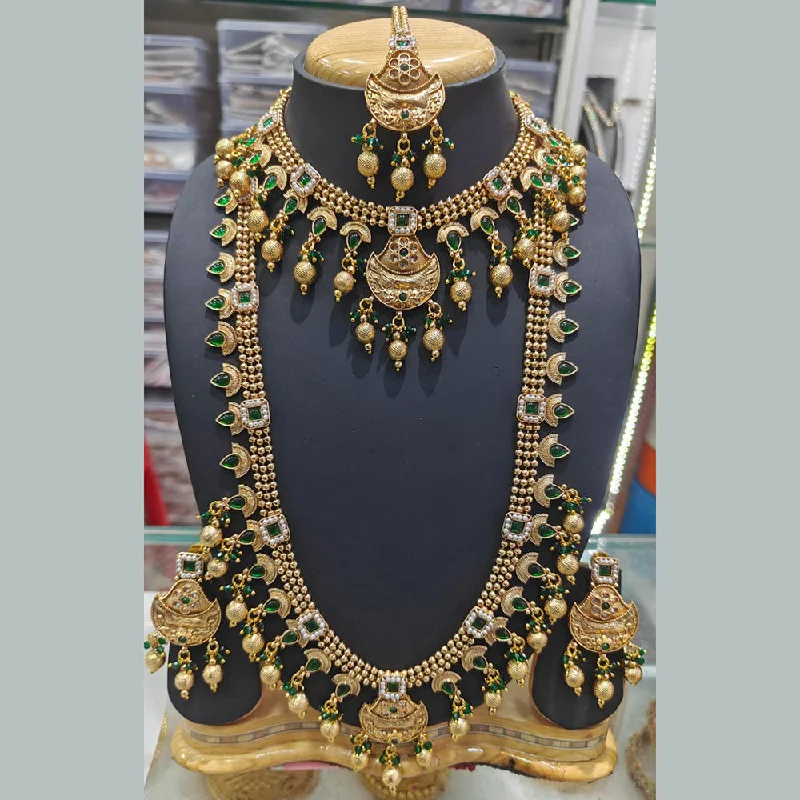 Manisha Jewellery Gold Plated Pota Stone And Pearls Double Necklace Set