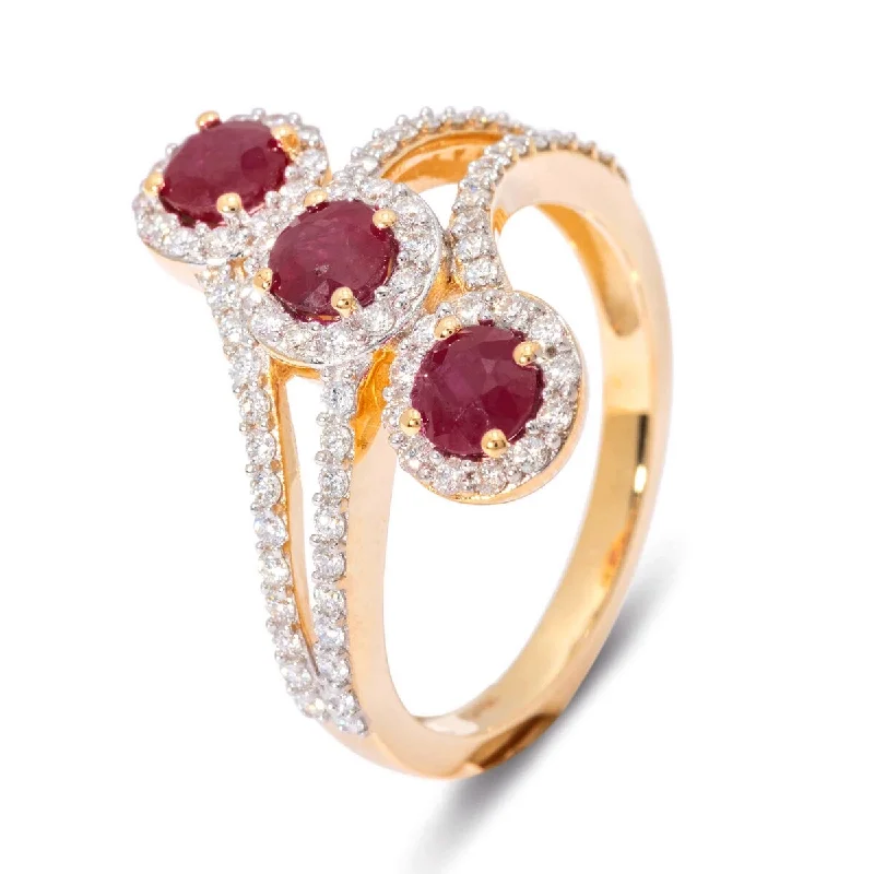 14KT Yellow Gold Thai Ruby Diamond Ring