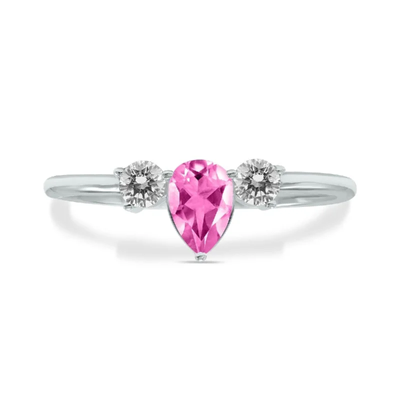 Marquee Jewels 1/2 Carat TW Pear Shape Pink Topaz and Diamond Ring in 10K White Gold