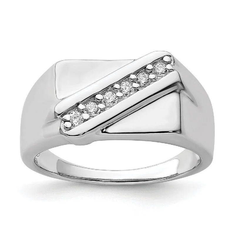 Curata 925 Sterling Silver Polished Rhodium Plated Fancy CZ Cubic Zirconia Simulated Diamond Ring