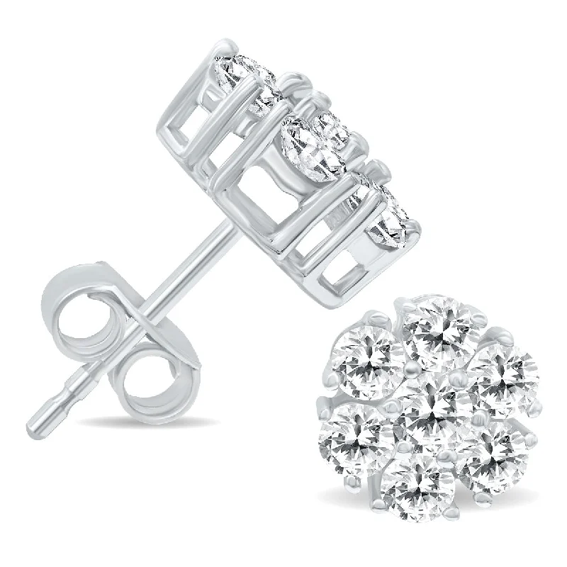 Marquee 2 Carat TW Diamond Flower Cluster Stud Earrings in 14K White Gold