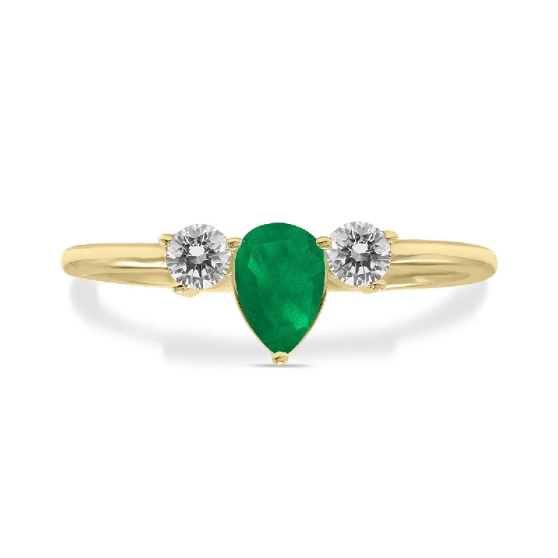 Marquee Jewels 1/2 Carat TW Pear Shape Emerald and Diamond Ring in 10K Yellow Gold