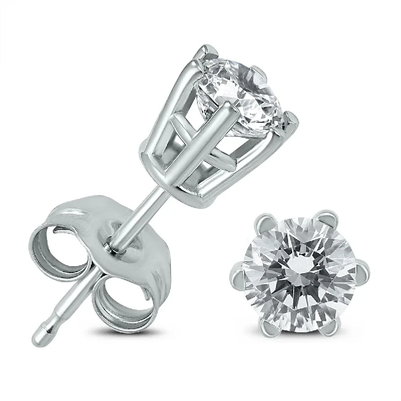 Marquee 3/4 Carat TW 6 Prong Round Diamond Solitaire Stud Earrings In 14k White Gold