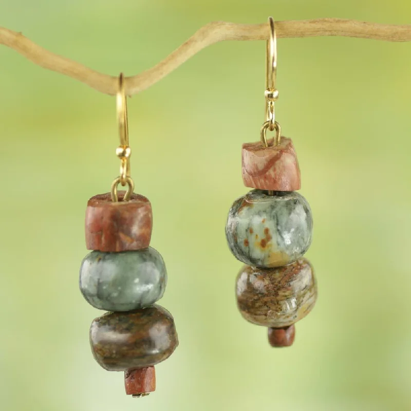 Handcrafted Soapstone 'Rustic Joy' Earrings (Ghana) - 13mm W * 46mm L