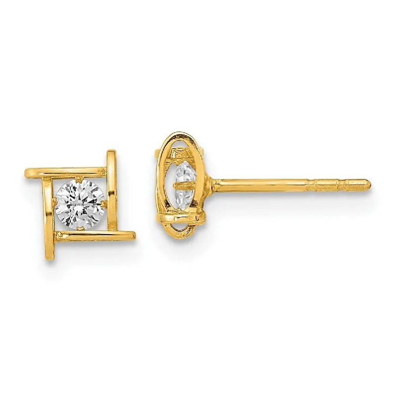 Curata 14k Gold Polished CZ Cubic Zirconia Square Design Post Earrings - 5.75x5.75mm Wide