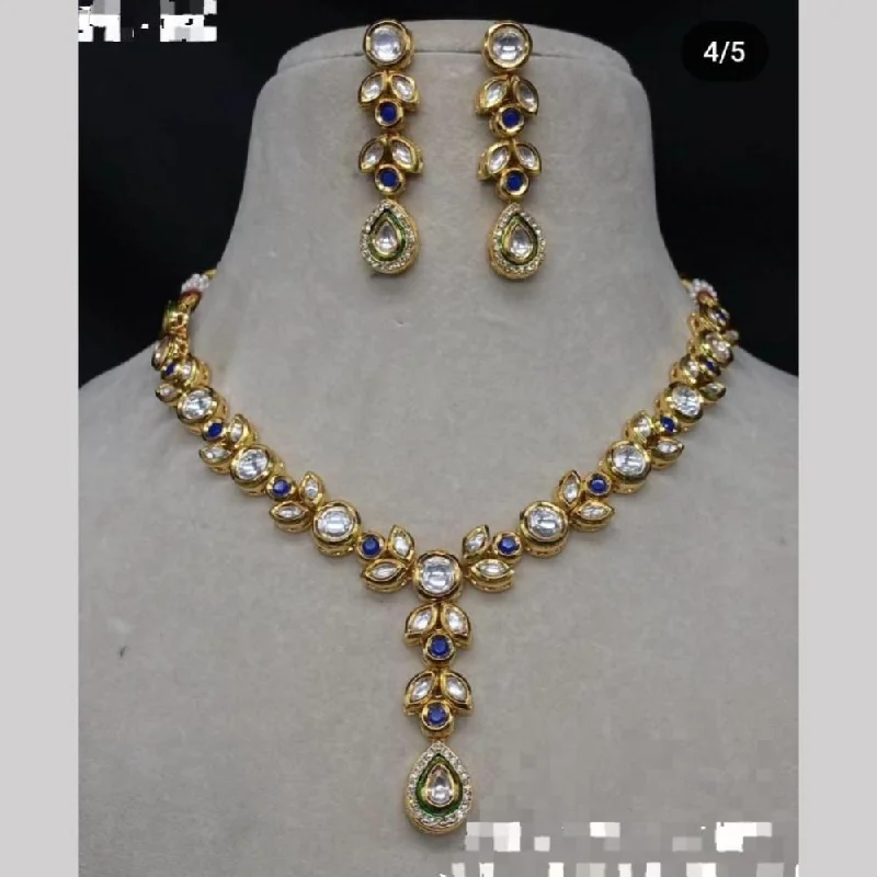 FS Collection Gold Plated Kundan Stone  Necklace Set