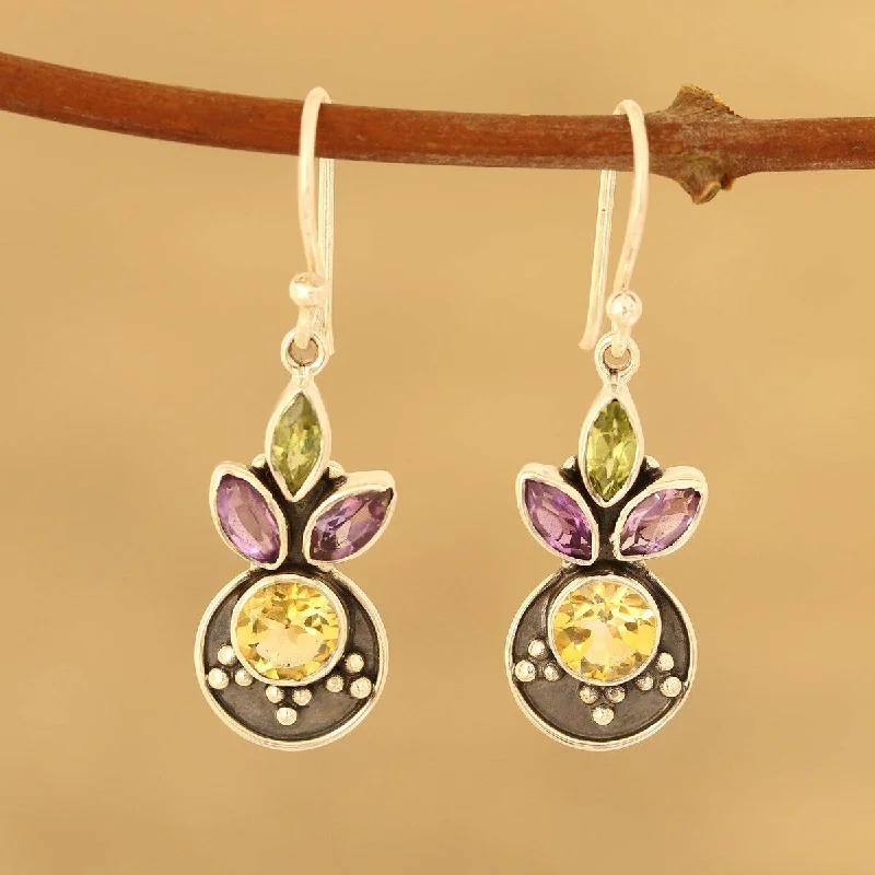 NOVICA Glittering Melody, Multi-gemstone dangle earrings - 1.5*0.4