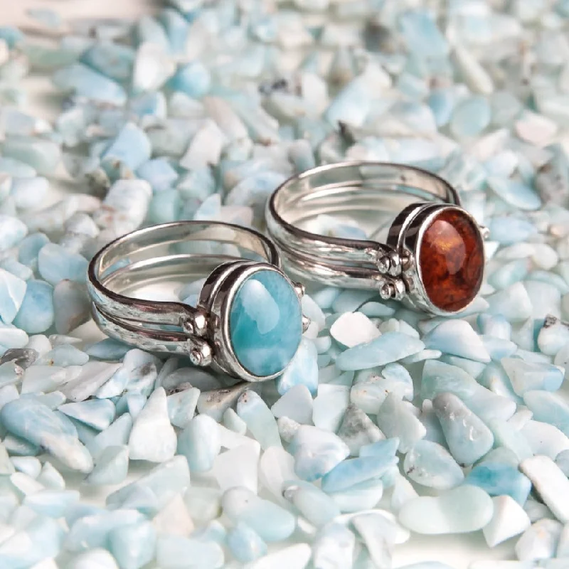 Happy Ring - Larimar Amber Reversible