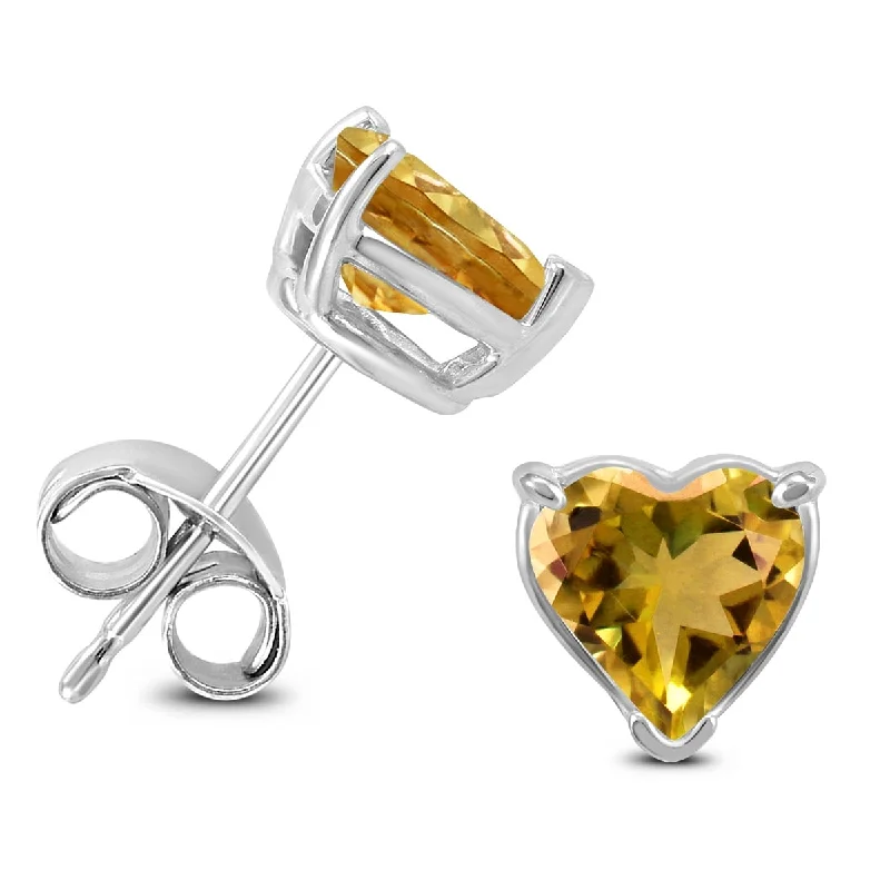 Marquee 14K White Gold 5MM Heart Citrine Earrings