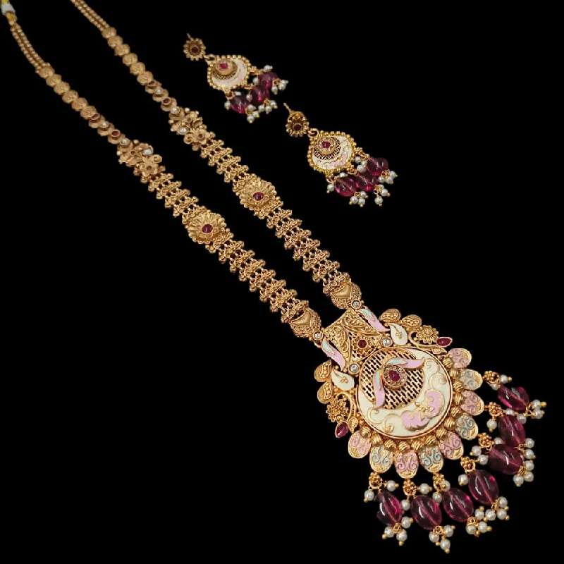 Padmawati Bangles Copper Gold Pota Stone Long Necklace Set