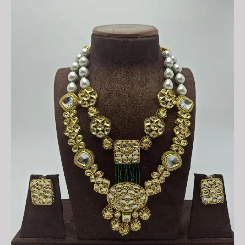 FS Collection Gold Plated Kundan Stone  Necklace Set