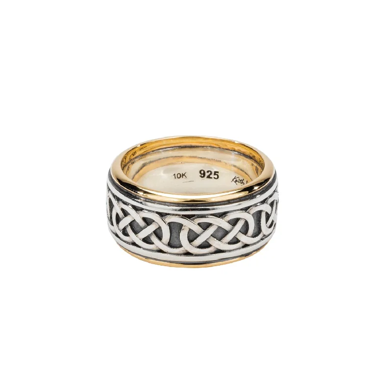 Silver and 10k Gold Celtic Love Knot with Rails 'Moidart' Ring