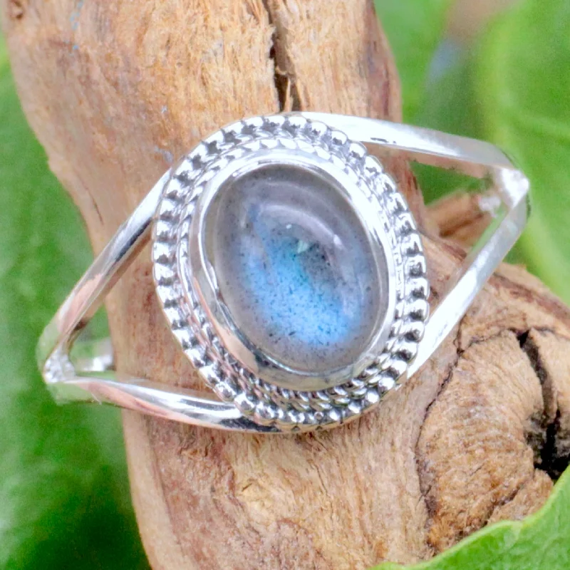 Labradorite Oval Ring -  Sterling Silver