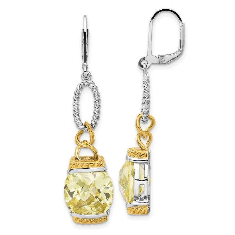 Curata 925 Sterling Silver Polished Gold Plated Light Yellow CZ Cubic Zirconia Earrings - 54x13mm Wide