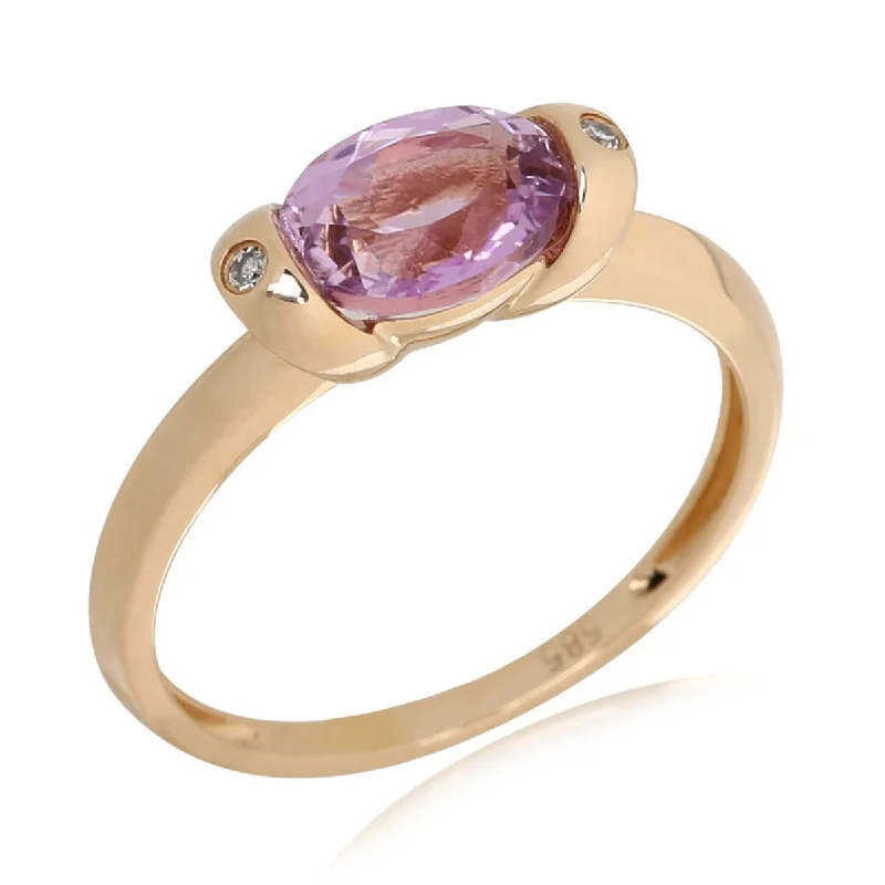 14Kt Yellow Gold Kunzite and White Diamond Ring