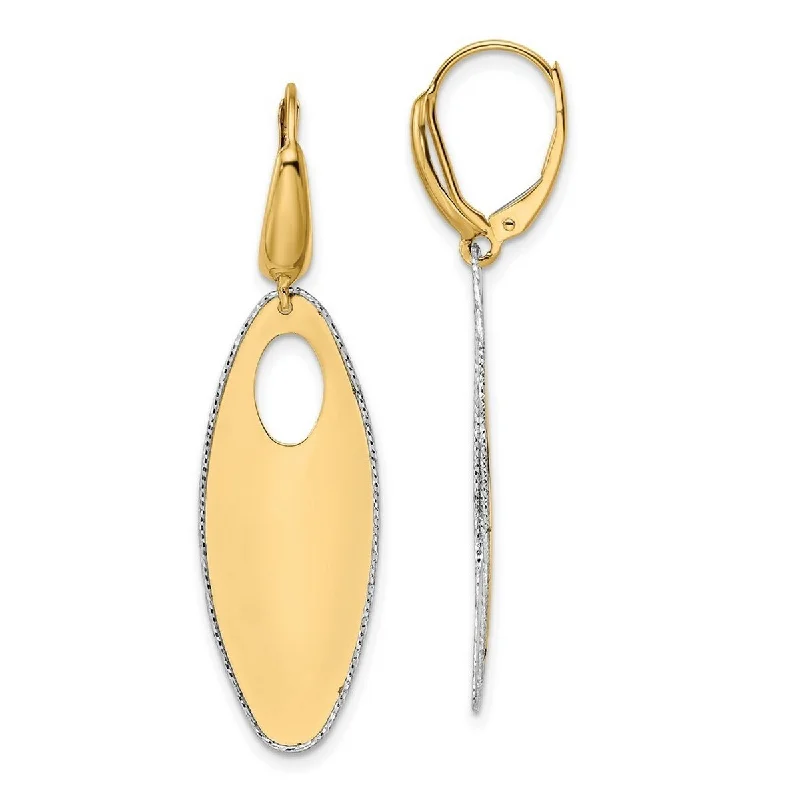 Curata 14k Two tone Gold Polished Textured Leverback Dangle Earrings - 47mm