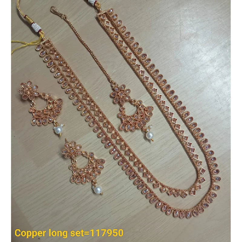 Padmawati Bangles Copper Gold Crystal Stone Long Necklace Set