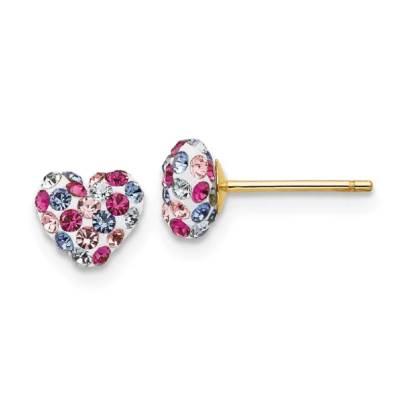 14k Yellow Gold Multi-colored Crystal Heart Stud Earrings (L-6 mm, W-6 mm)