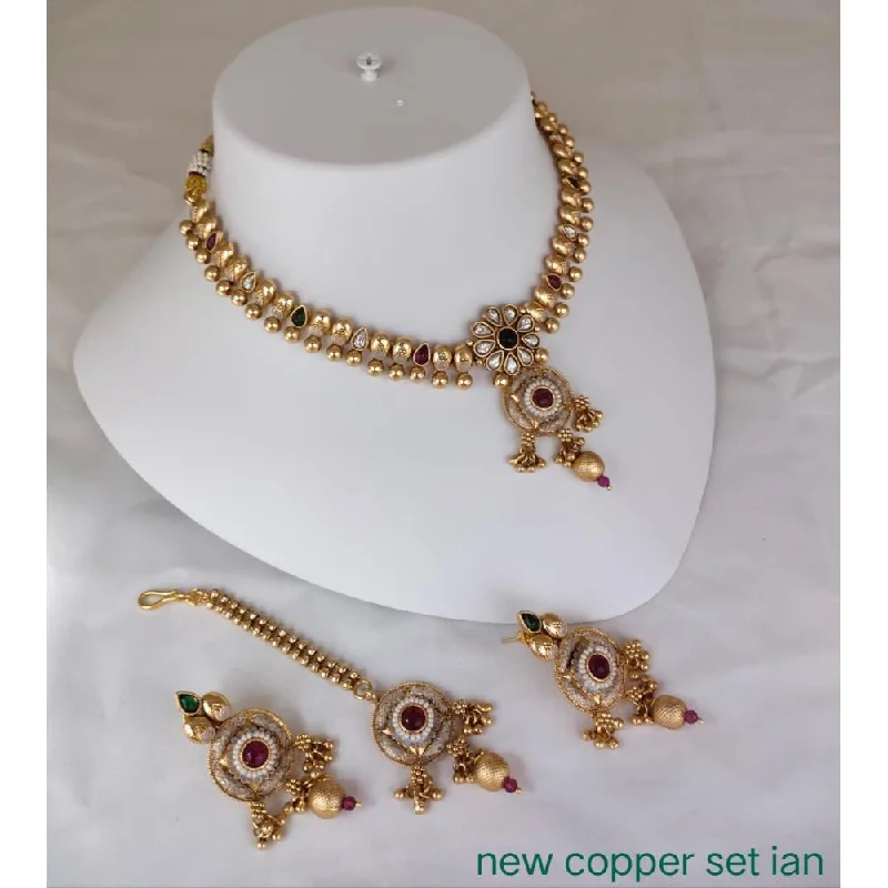 Akruti Collection Copper Gold Plated Pota Stone Necklace Set