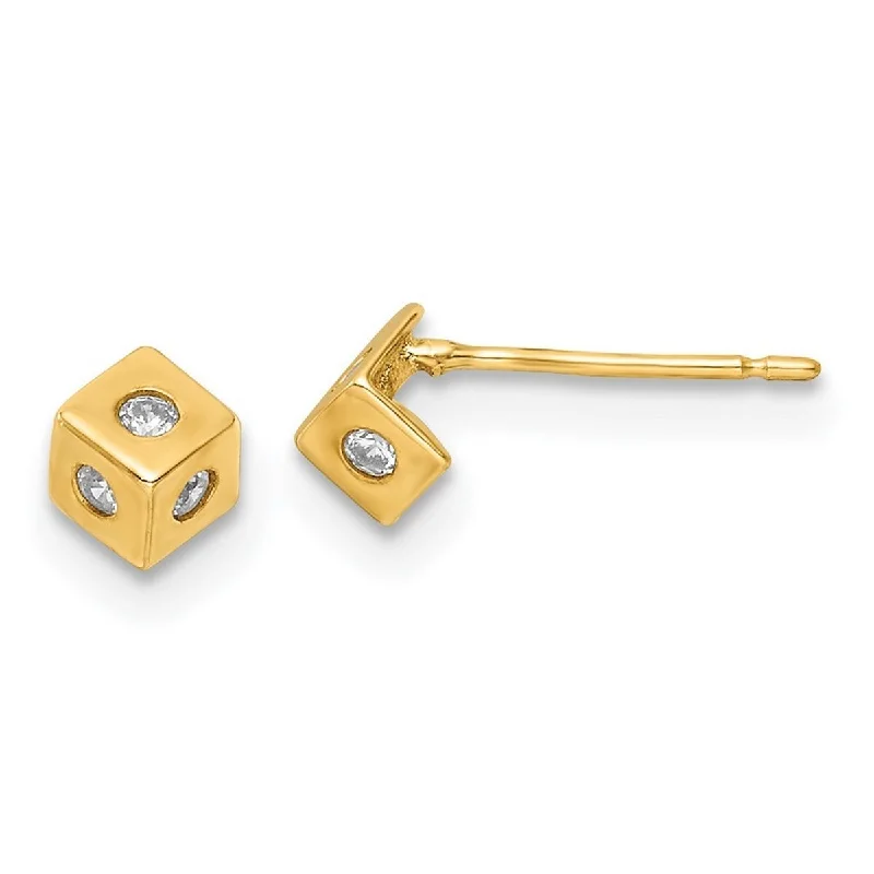 Curata 14k Yellow Gold Polished CZ Cubic Zirconia Cube Post Earrings - 4.5x4.5mm Wide