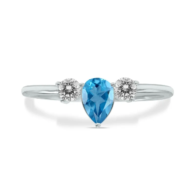 Marquee Jewels 1/2 Carat TW Pear Shape Blue Topaz and Diamond Ring in 10K White Gold