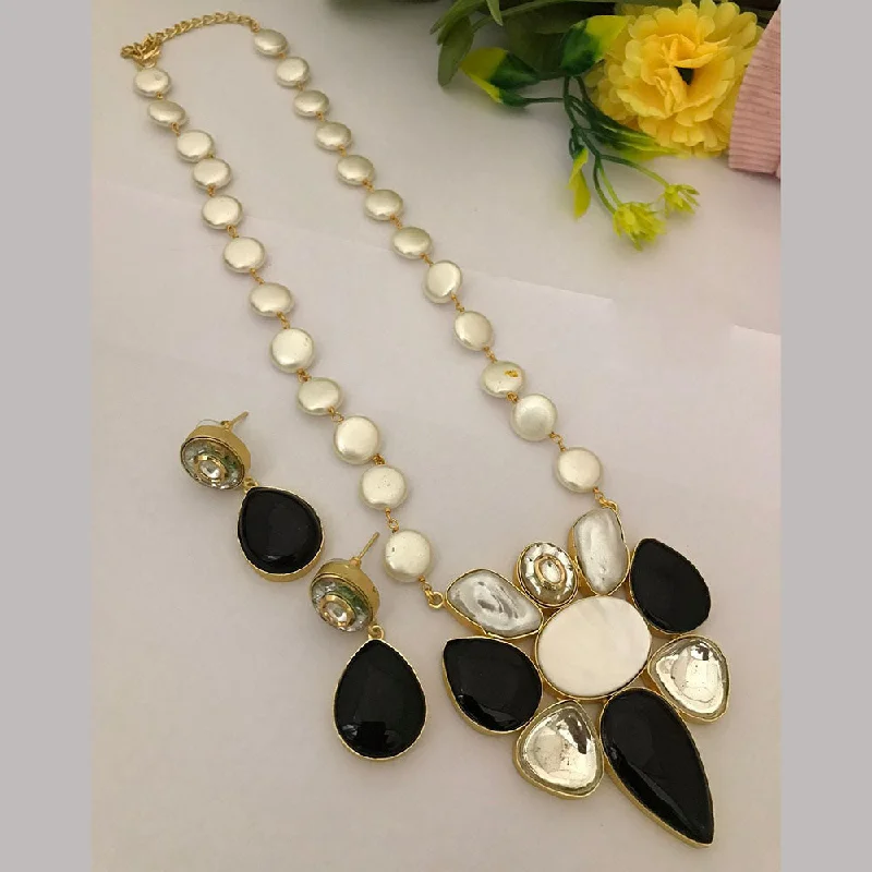 FS Collection Gold Plated Mother Of Pearls Long Necklace Set