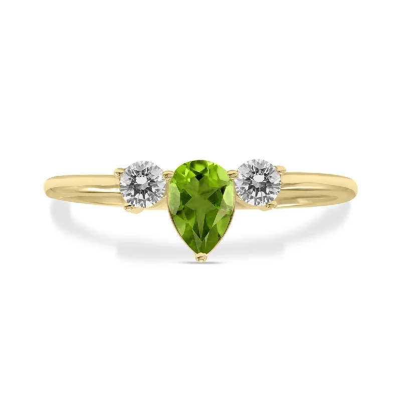 Marquee Jewels 1/2 Carat TW Pear Shape Peridot and Diamond Ring in 10K Yellow Gold