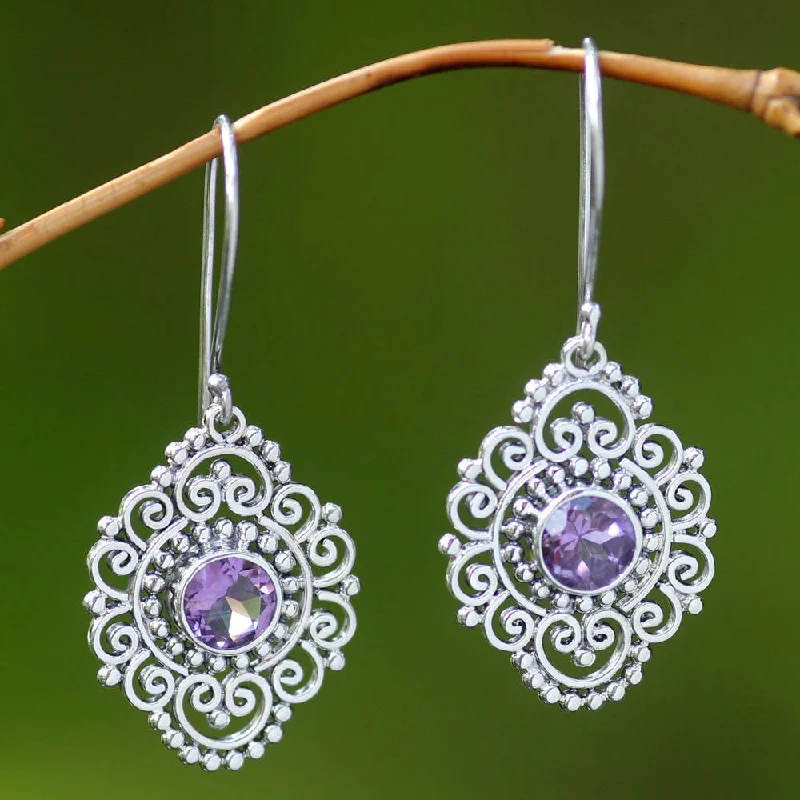 Handmade Sterling Silver 'Royal Medallion' Amethyst Earrings (Indonesia) - 1.7*0.7