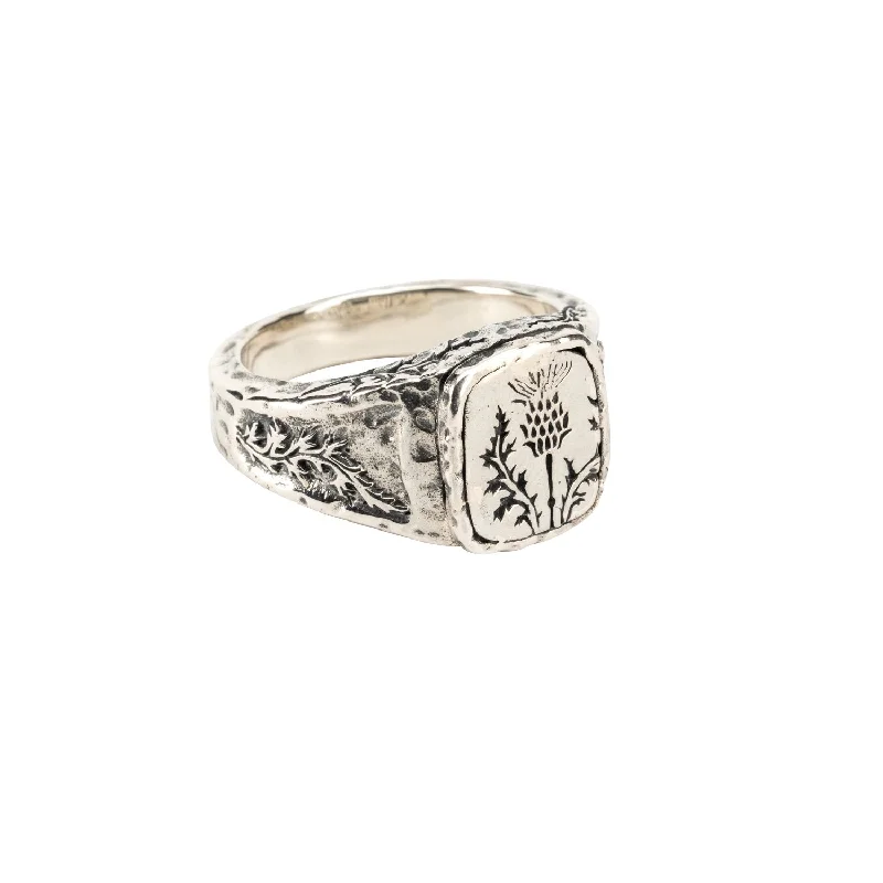 Silver or Silver and Bronze Thistle Ring