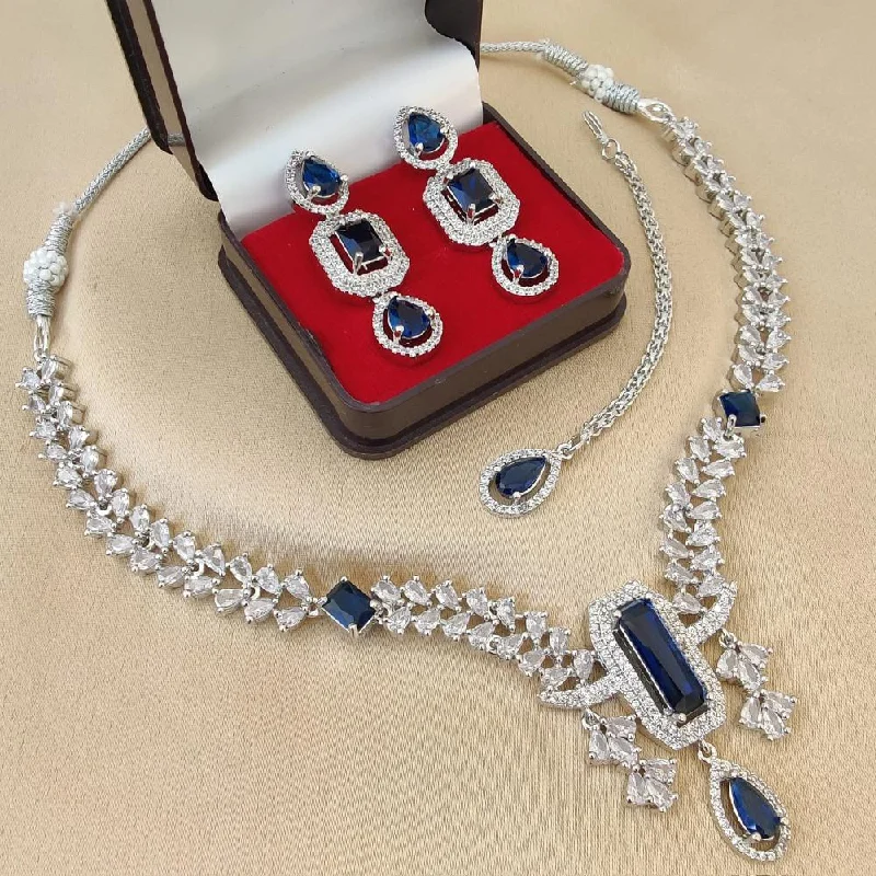 FS Collection Silver Plated American Diamonds Necklace Set