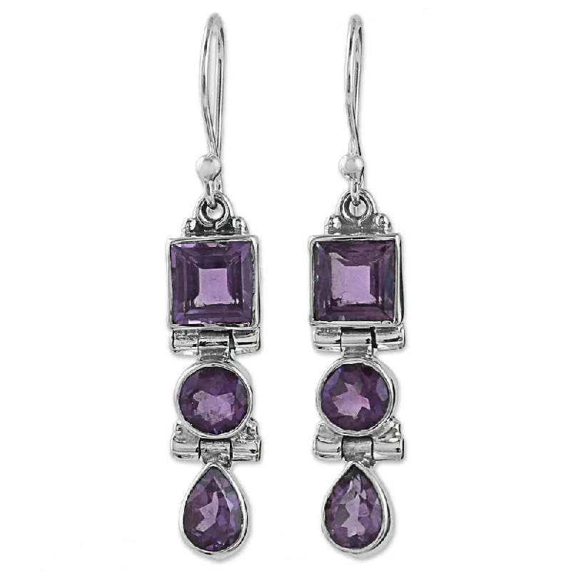 NOVICA Handmade Sterling Silver Lavender Glamour Amethyst Earrings (India) - 1.8*0.3