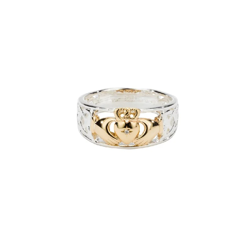 Silver and 10k Gold Claddagh Diamond Ring