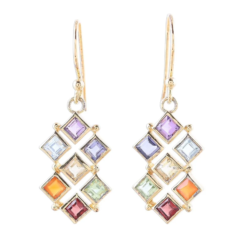 NOVICA Wellness, Gold plated multi-gemstone dangle earrings - 1.4L*0.5W