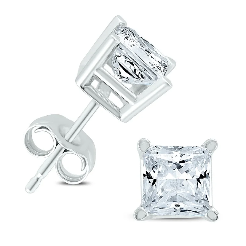 Marquee 1 1/2 Carat TW Princess Diamond Solitaire Earrings in 14K White Gold