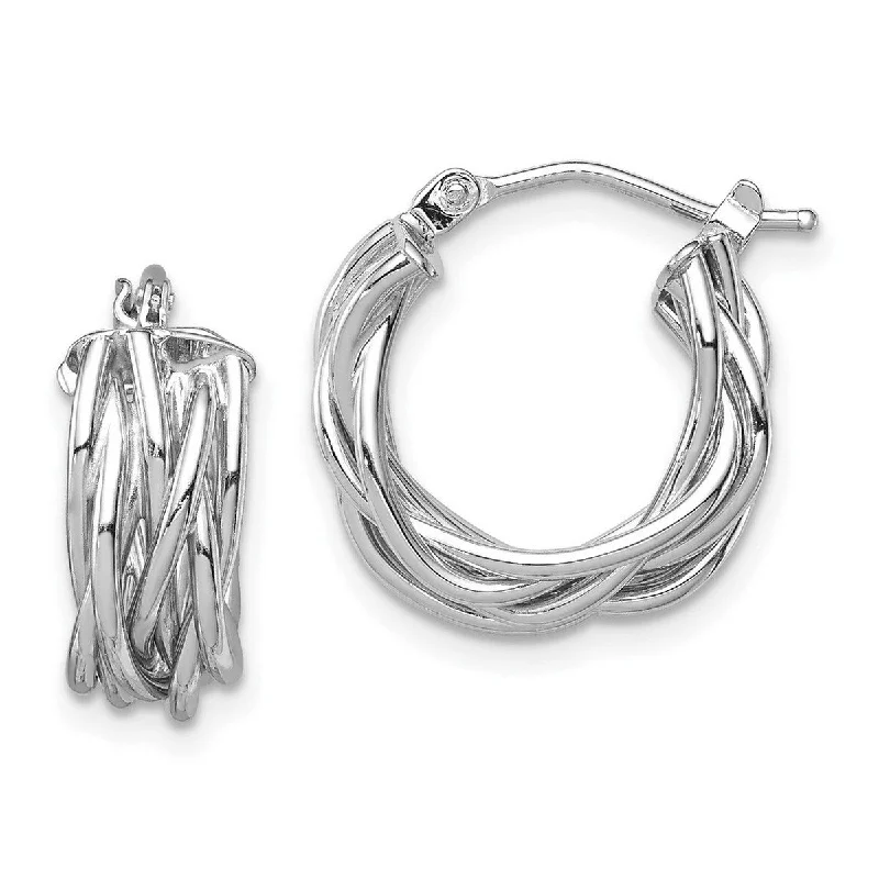 Curata 14k White Gold Polished Braided Hoop Earrings - 16.5x7mm