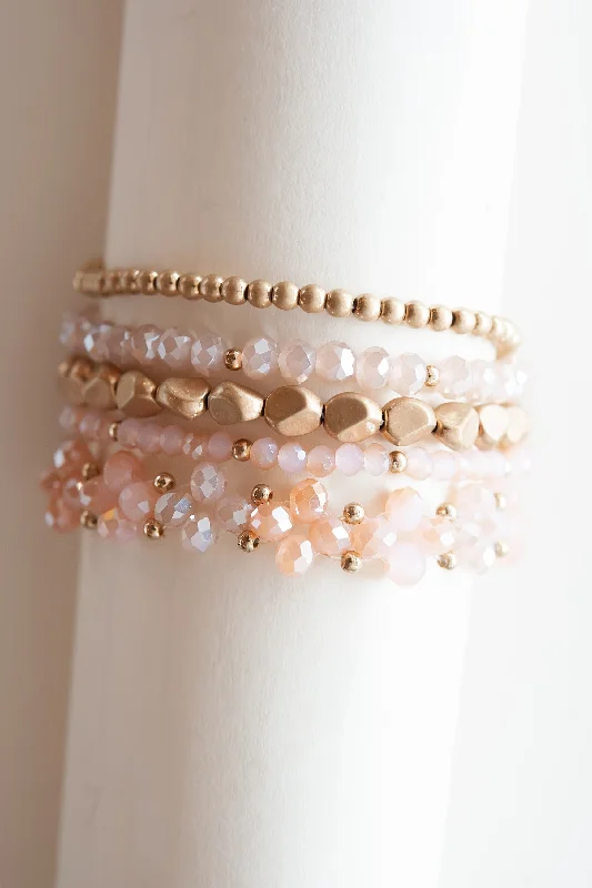 Zalena Beaded Bracelet Sets | Gold and Crystal Layering Bracelets | Crystal Beaded Floral Clusters