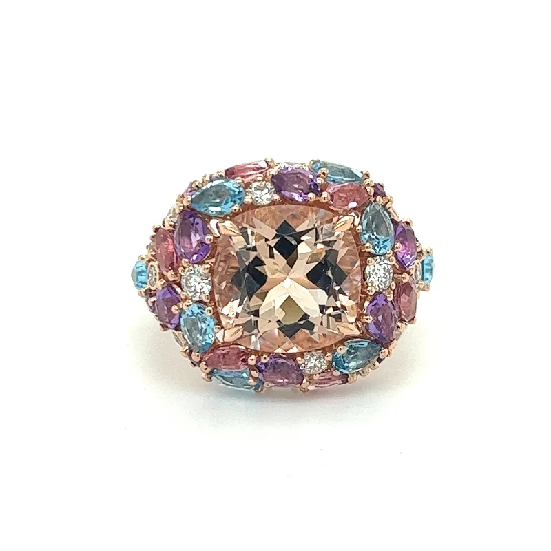 Neptune's Garden - Morganite, Blue Topaz & Amethyst Ring