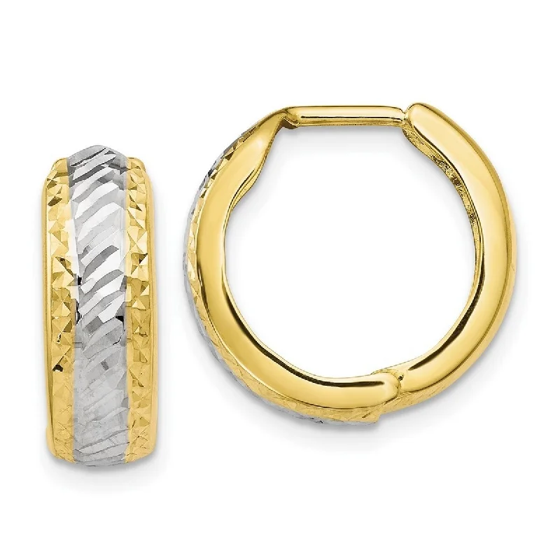 Curata 5.5mm 10k Yellow Gold with White Rhodium 5.5x16mm Diamond-cut Hinged Hoop Earrings