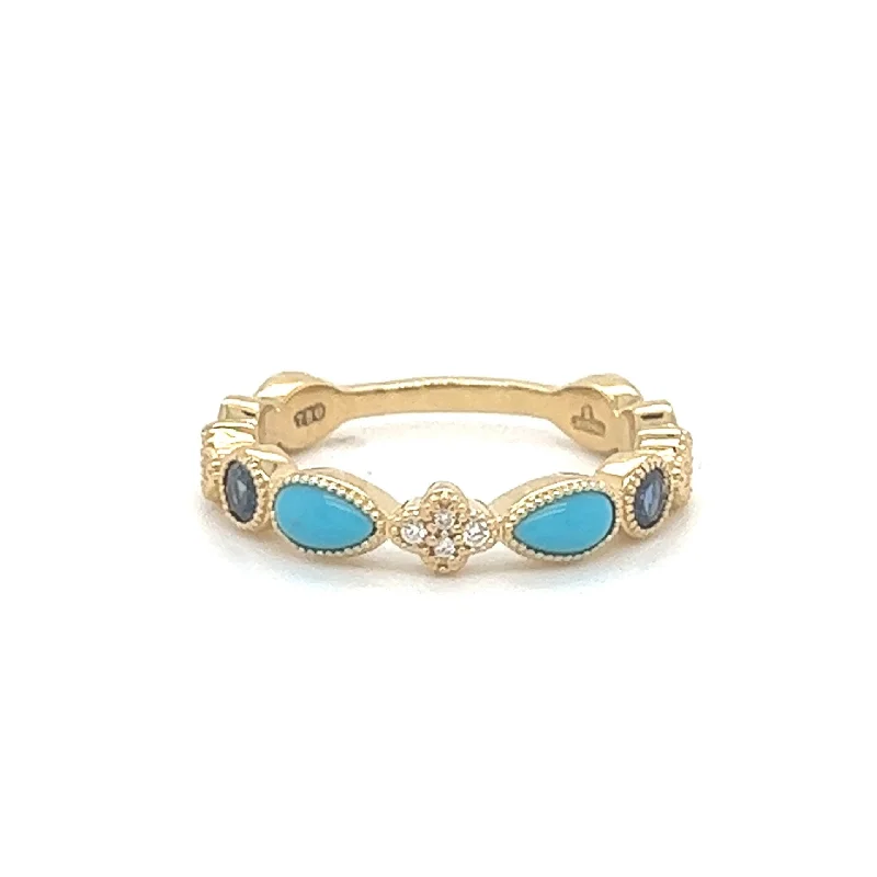 Arabesque Sapphire & Green Turquoise Diamond Ring