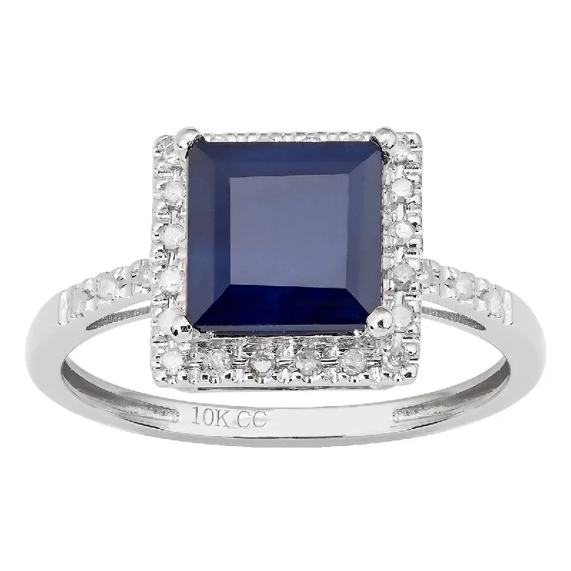 Viducci 10k White Gold Genuine Princess-cut Sapphire and Diamond Ring